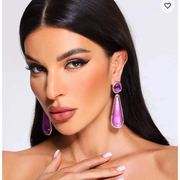Zara Selena Gomez Gold Purple Resin Earrings - Picture 1 of 9